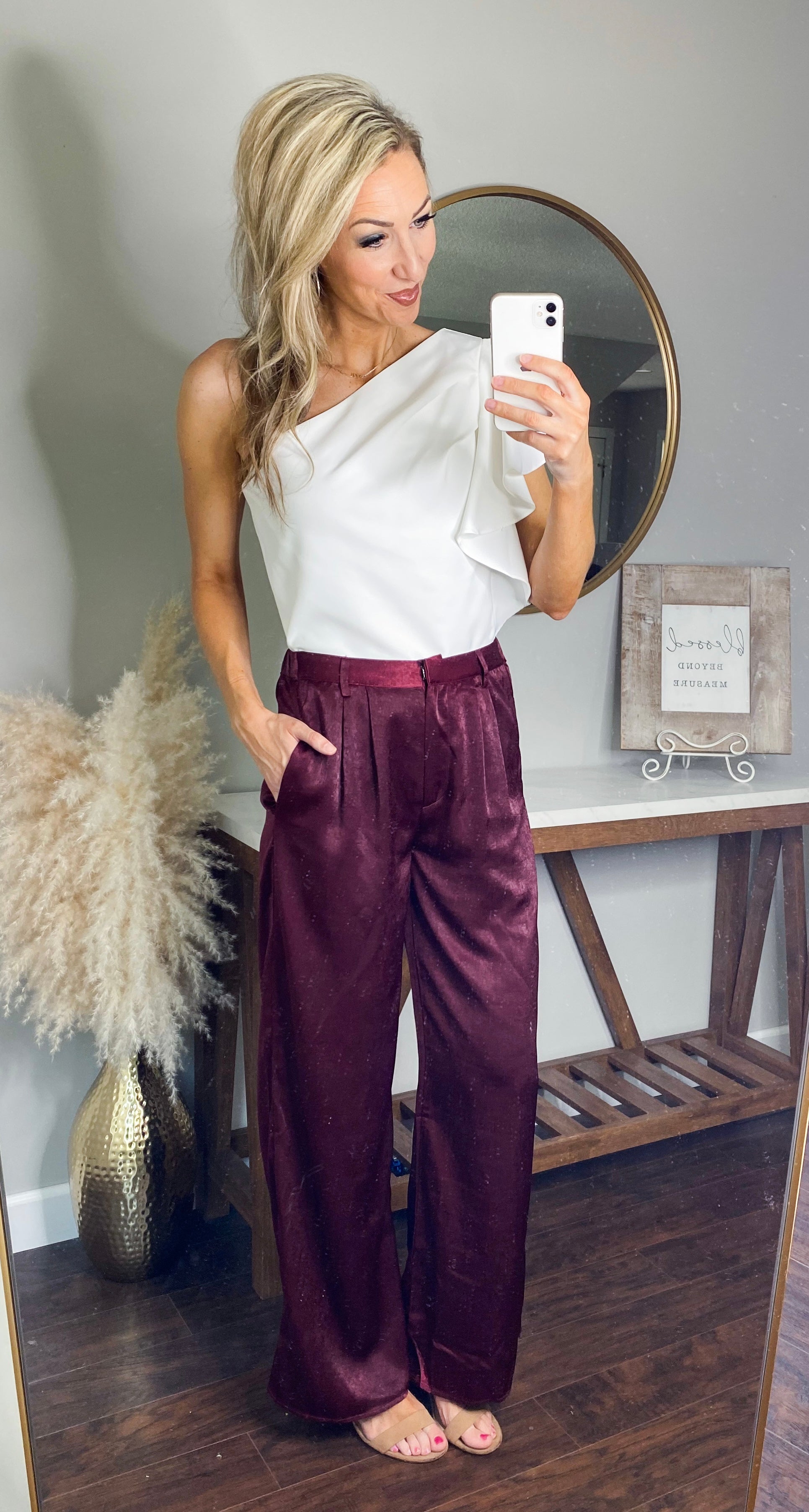 Whinn Elastic Waist Wide Leg Satin Pants