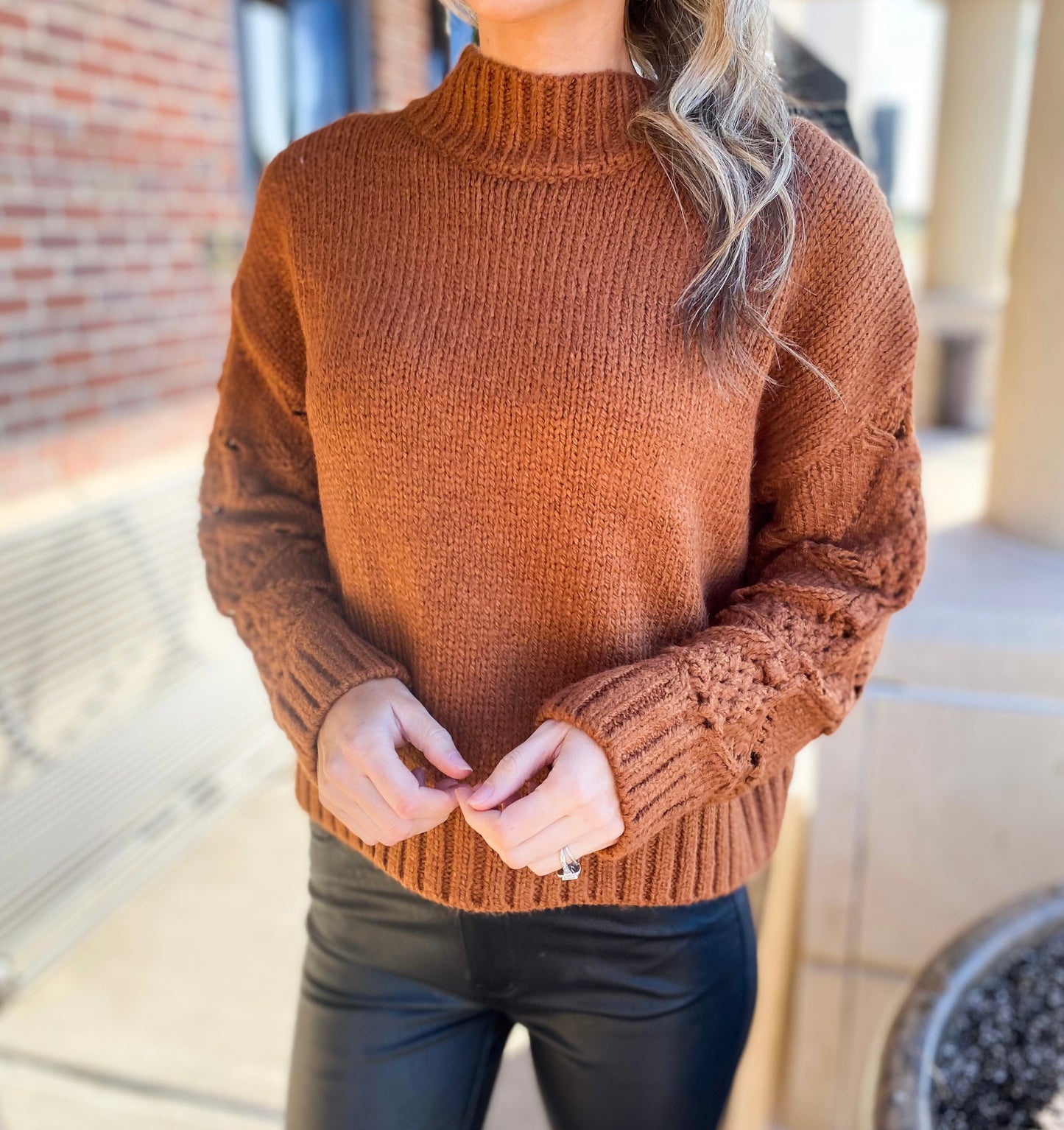 Rayanne Mock Neck Knit Sweater (Toffee)