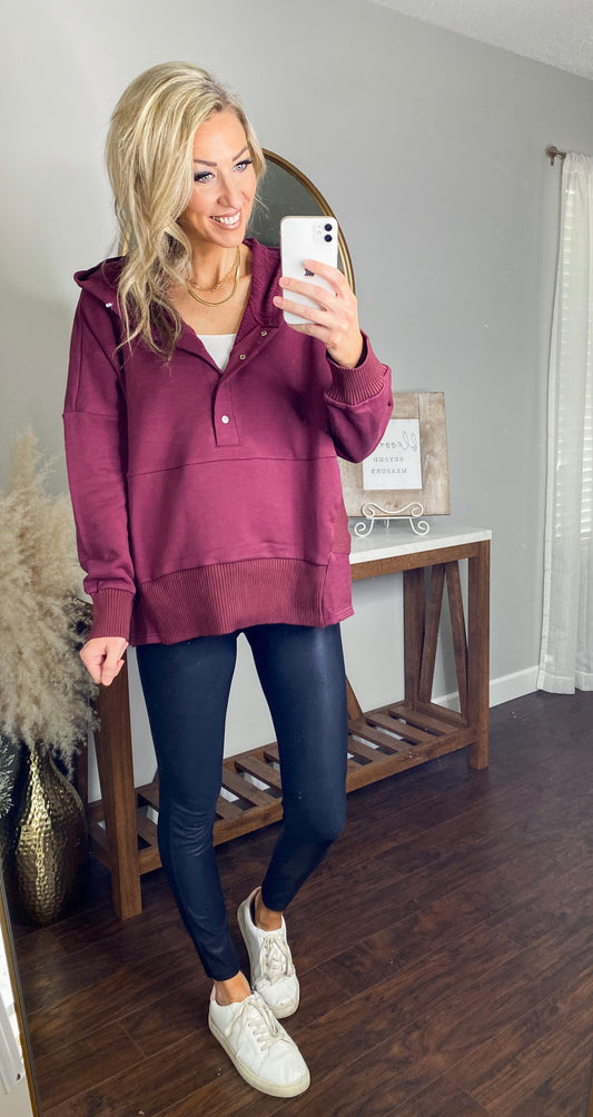 Anngie French Terry Oversized Pullover Hoodie (Wine)