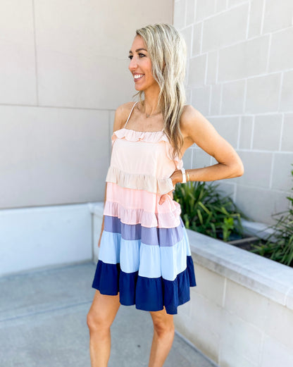 Whitney Color Blocked Tiered Dress