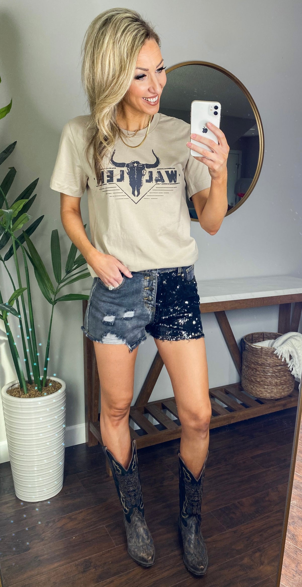 Westley Distressed Sequin Mix Denim Shorts