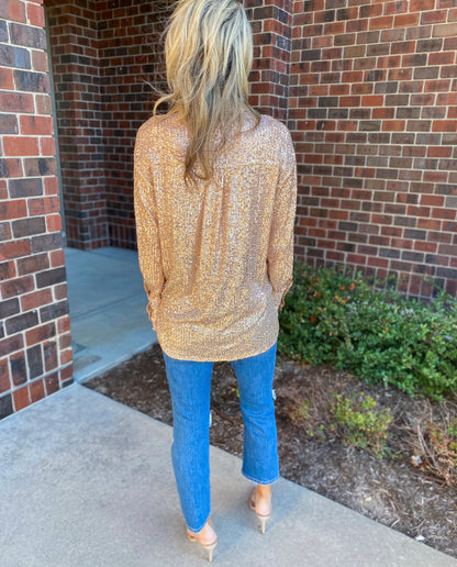 Leave a Little Sparkle Sequin Button Up Oversized Top