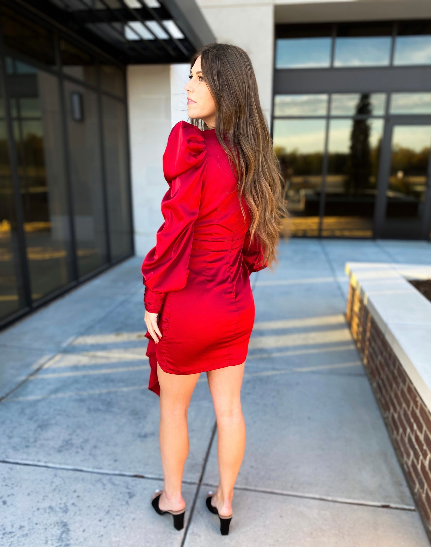 Brenna Puff Sleeve Satin Dress