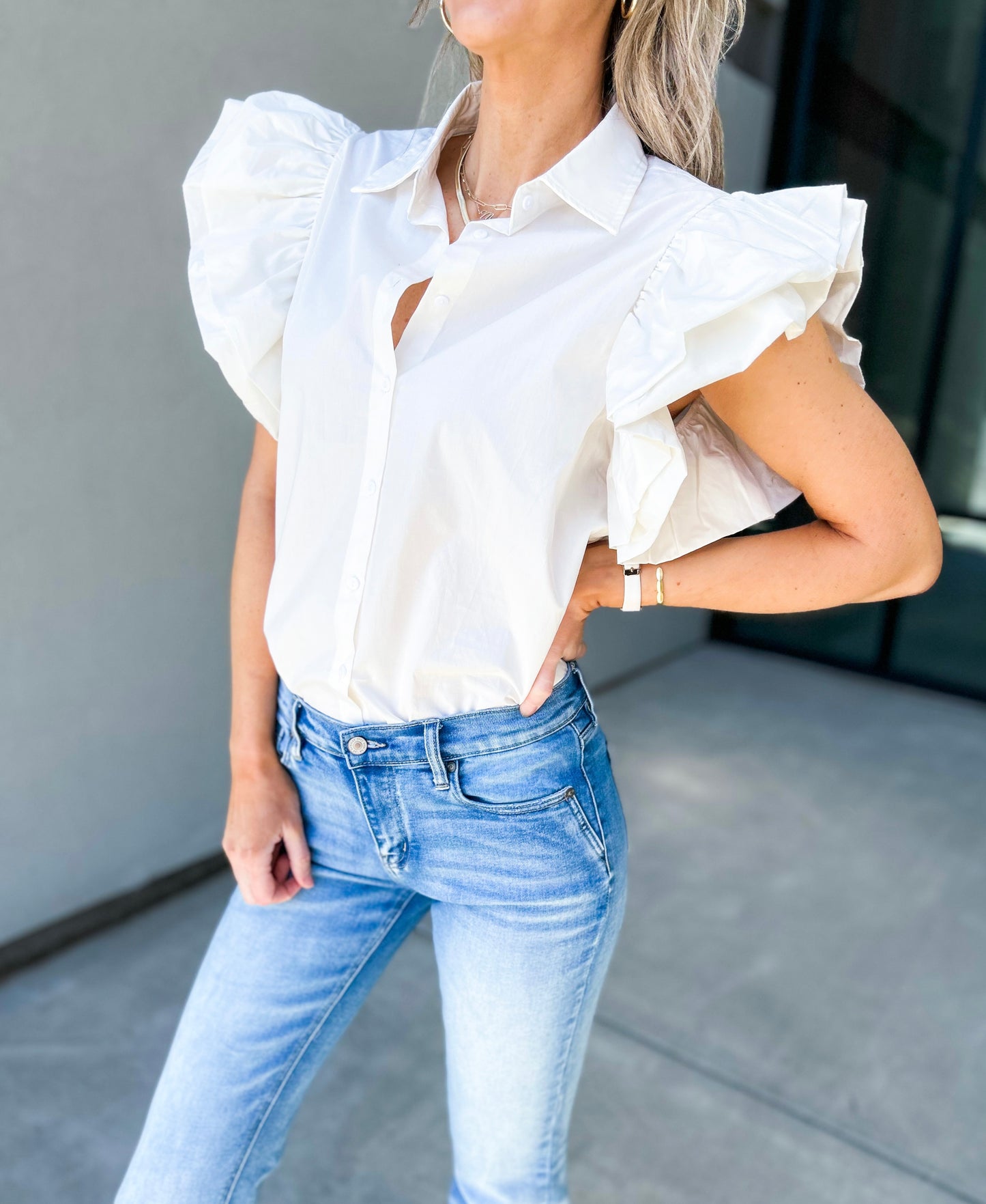 One and Only Ruffle Button Up Top