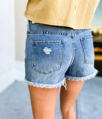 INSANE GENE Scarlette Distressed Medium Wash Denim Shorts