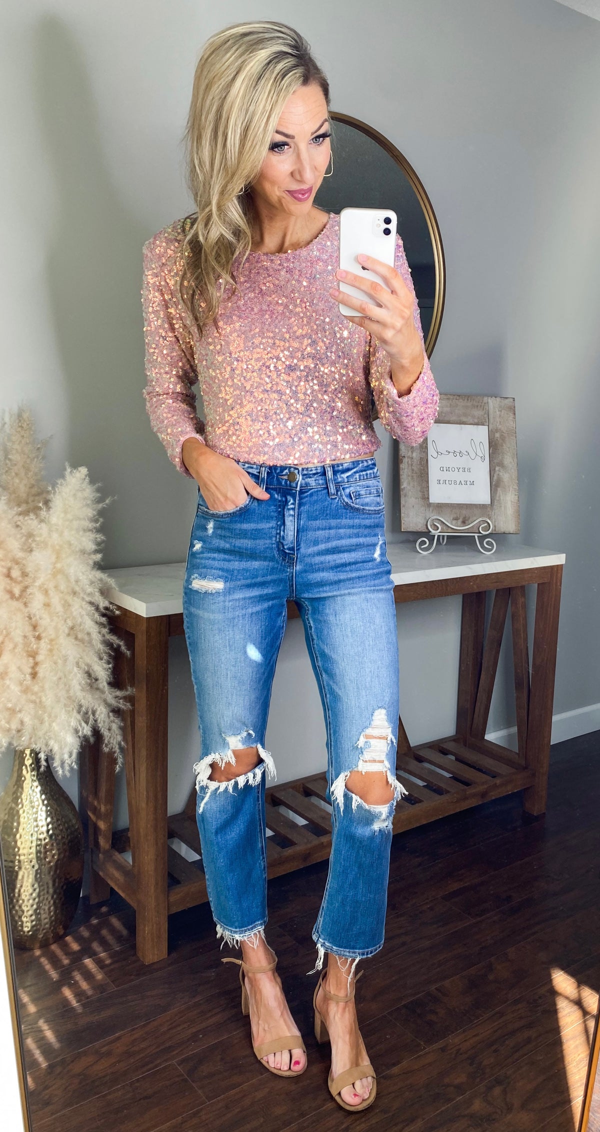 Kassie Long Sleeve Sequin Crop Top