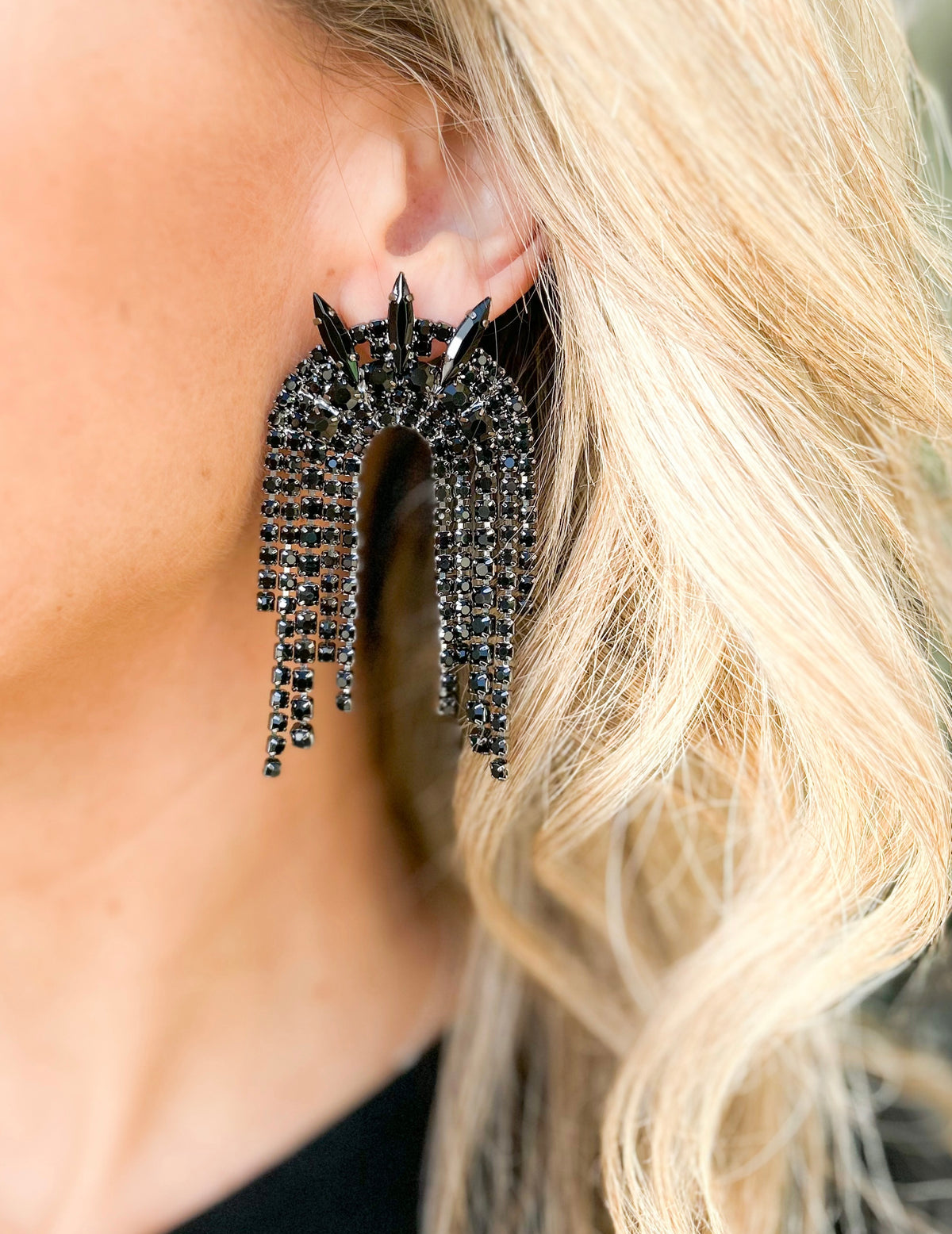 Rhinestone Chain Drop Spike Earrings