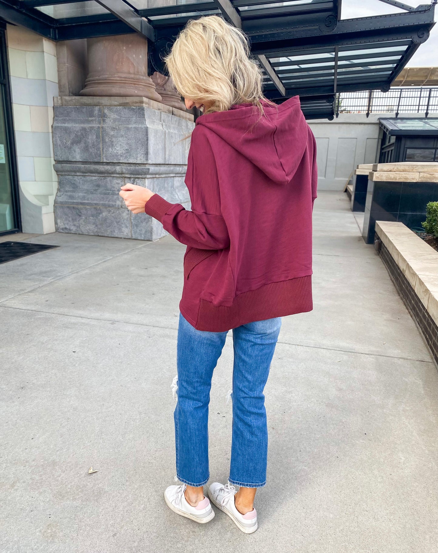 Anngie French Terry Oversized Pullover Hoodie (Wine)