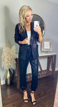 Nayla Oversized Sequin Blazer (Black)