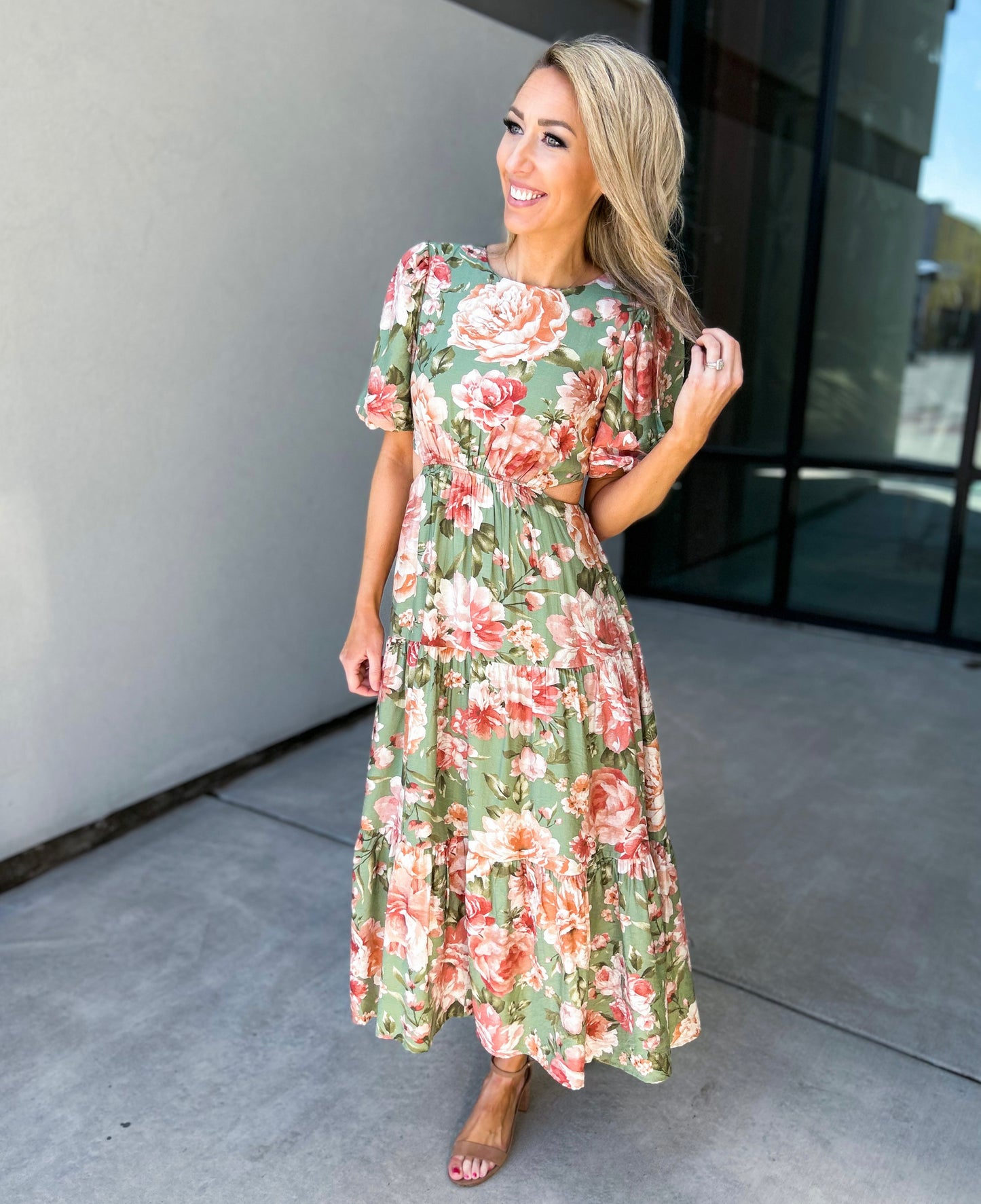 Rosalee Side Cut Out Floral Maxi Dress
