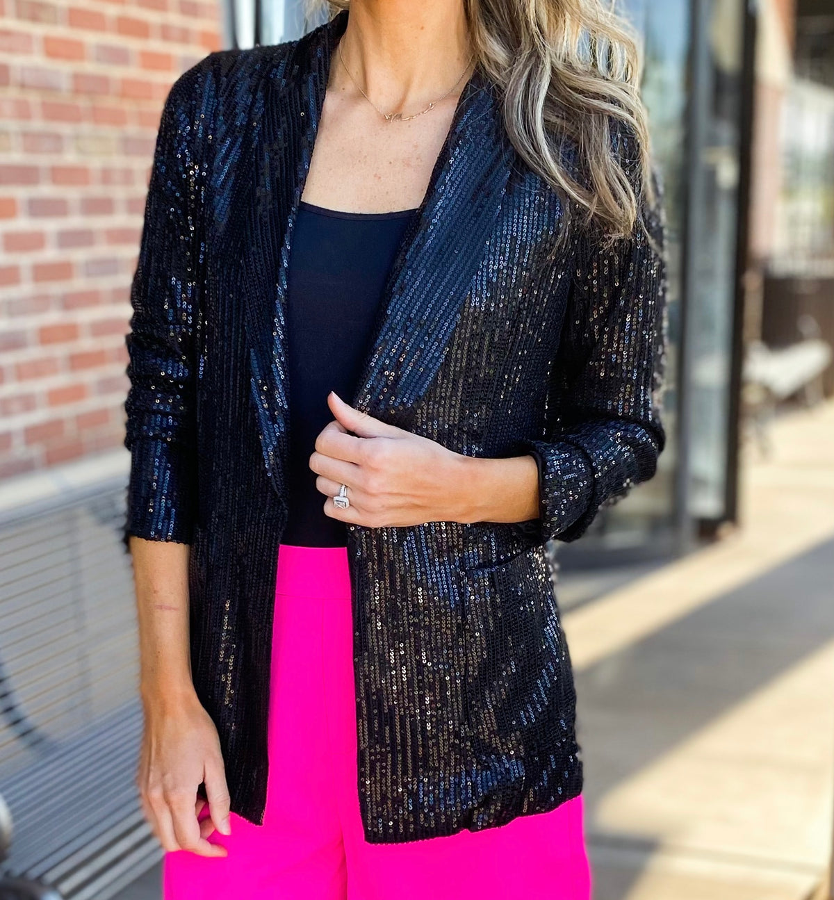 Nayla Oversized Sequin Blazer (Black)