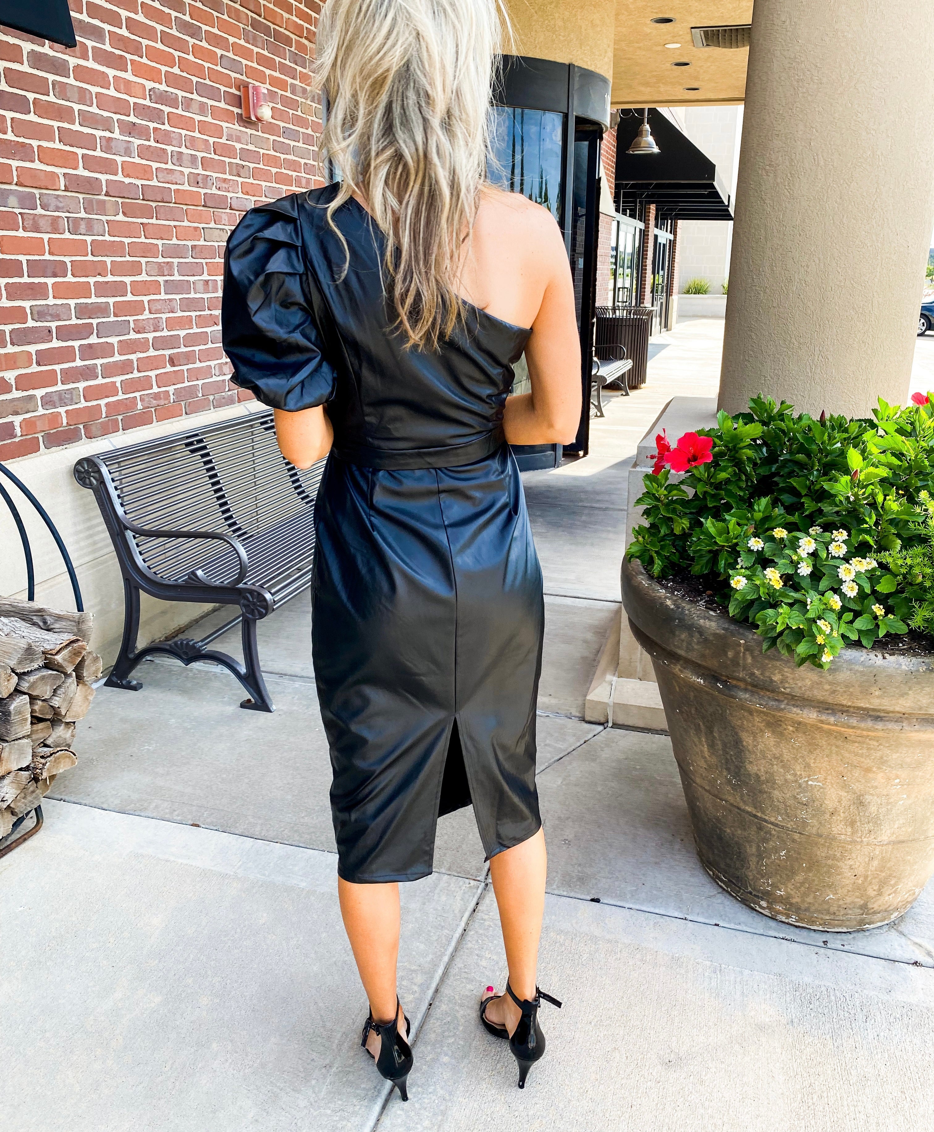 Kind of a Big Deal One Shoulder Faux Leather Dress Nova Lee Boutique