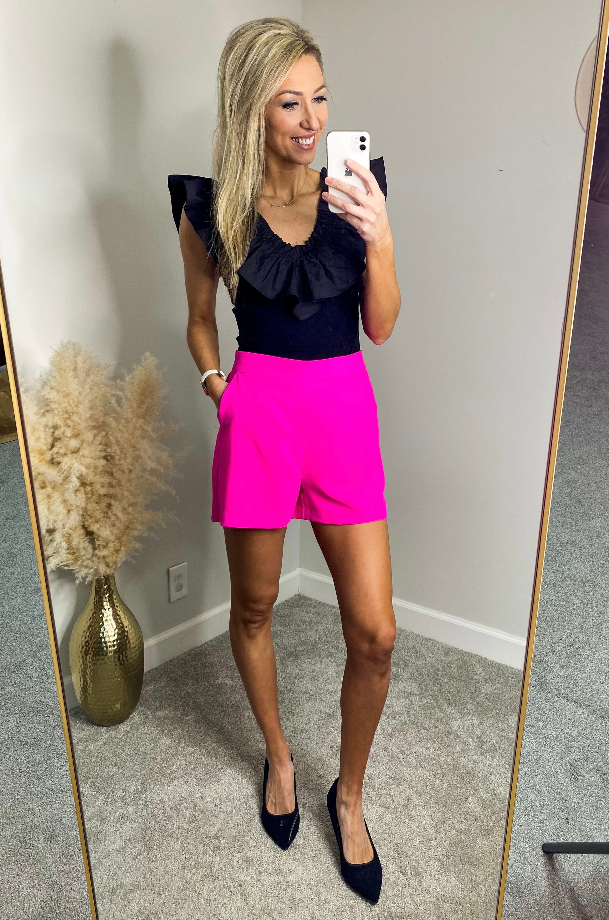 hot pink shorts outfit