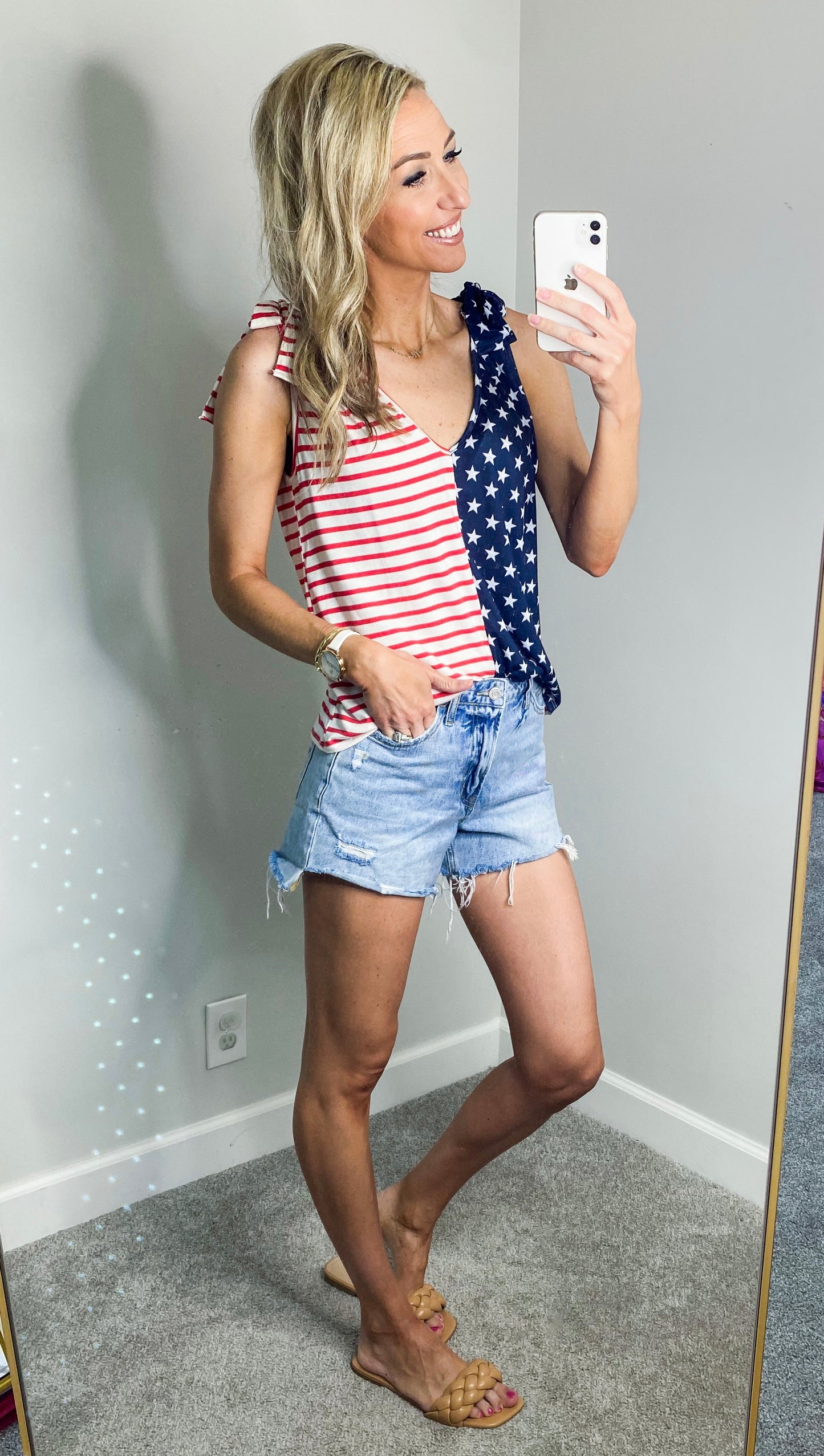 Stars and Stripes Shoulder Tie Top