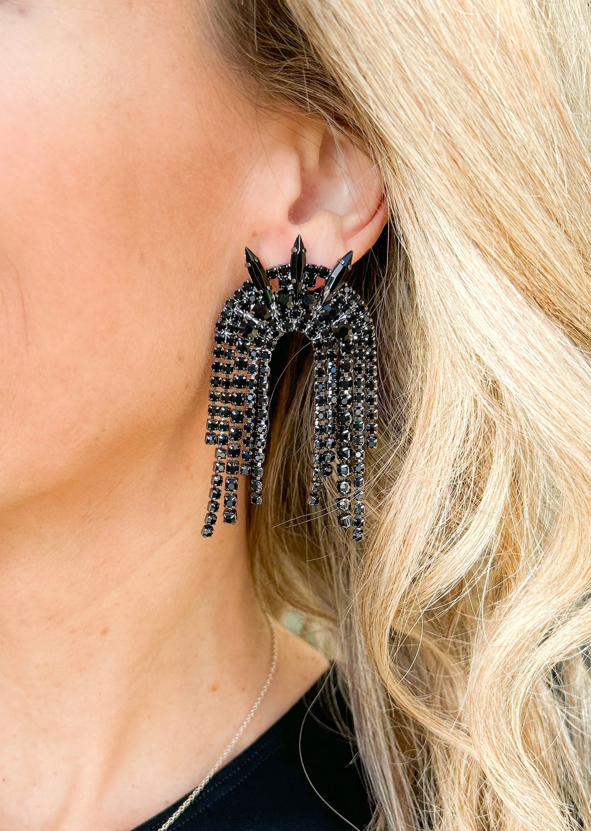 Rhinestone Chain Drop Spike Earrings