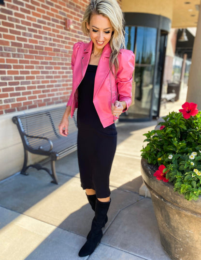 Jessie Puff Sleeve Faux Leather Moto Jacket