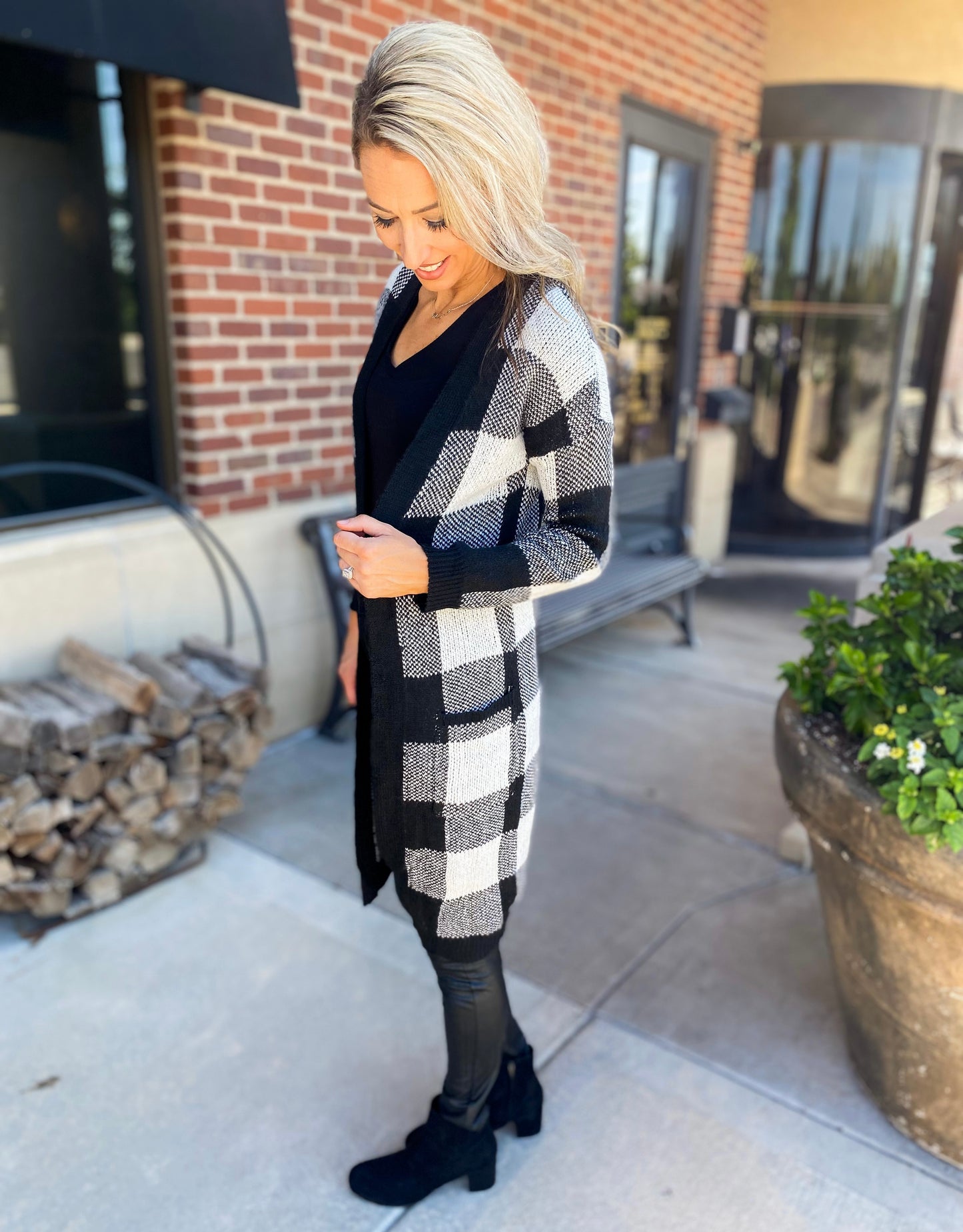 Yelena Checkered Cardigan