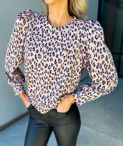 Kaylee Leopard Puff Shoulder Sweater