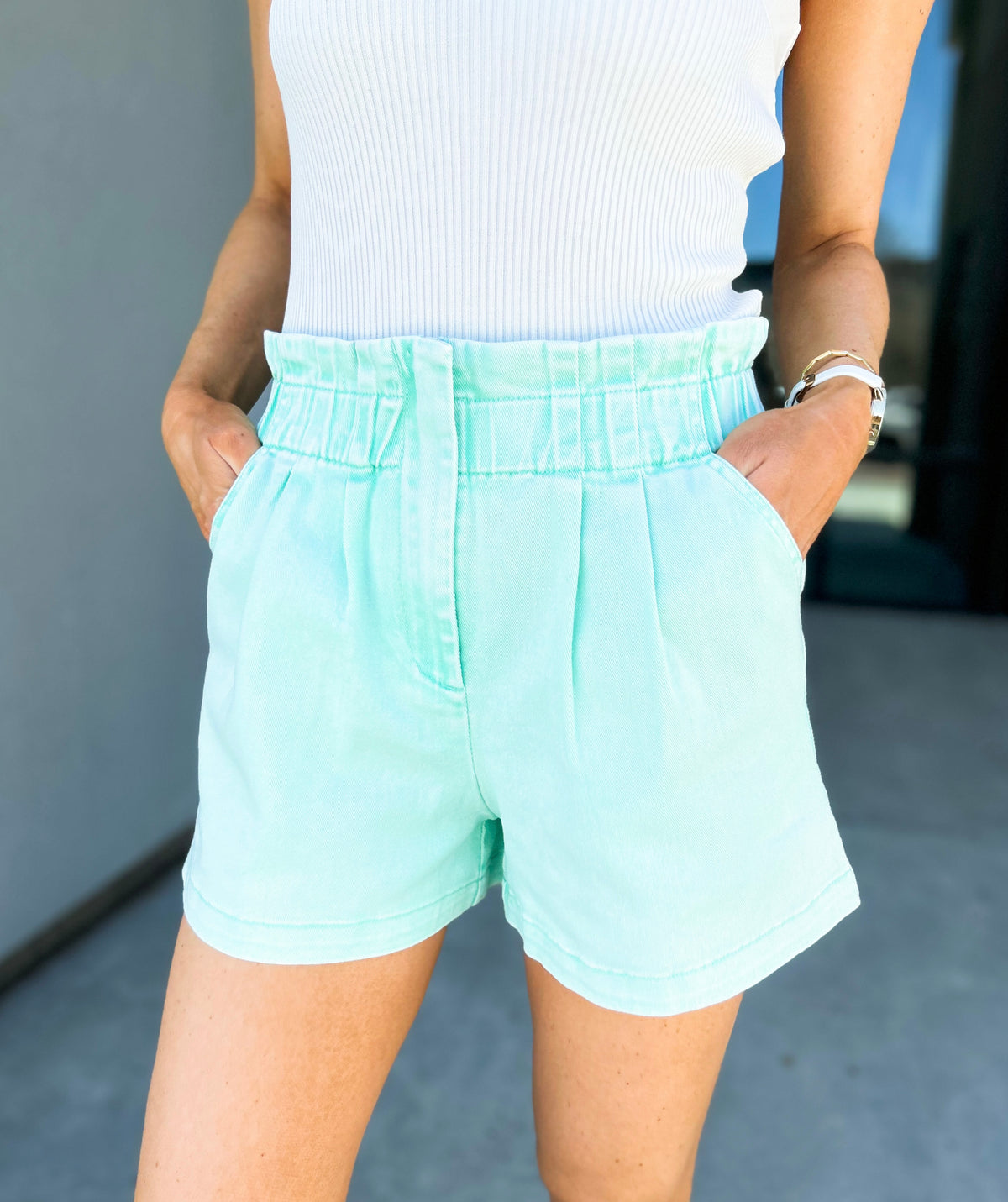 Lenny Paper Bag Denim Shorts (Mint)