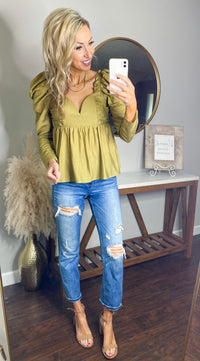 Keely Sweetheart Puff Shoulder Peplum Top