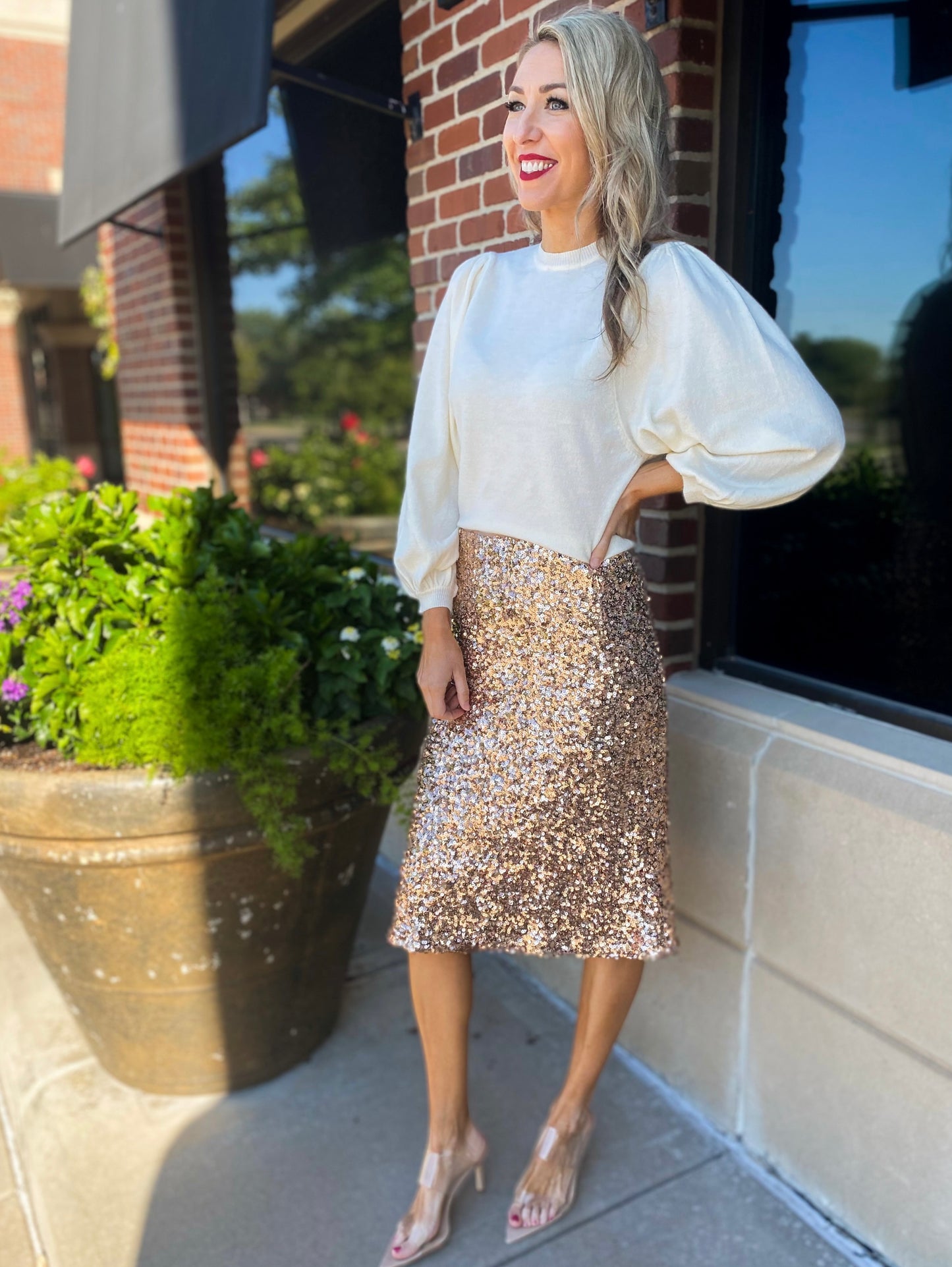 Lexy Rose Gold Sequin Midi Skirt
