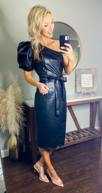 Kind of a Big Deal One Shoulder Faux Leather Dress