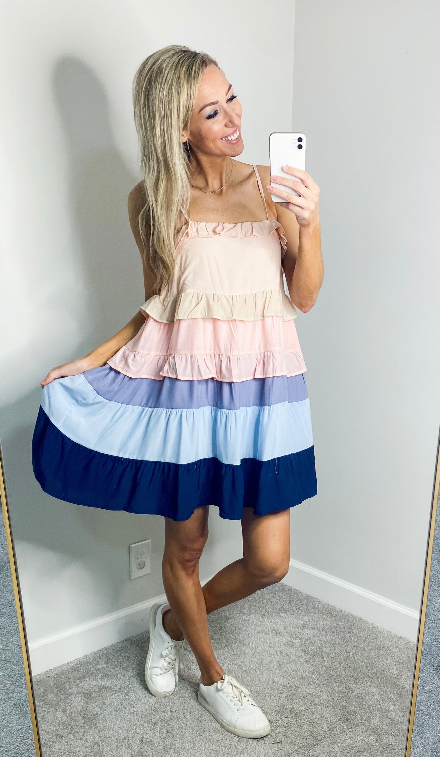 Whitney Color Blocked Tiered Dress