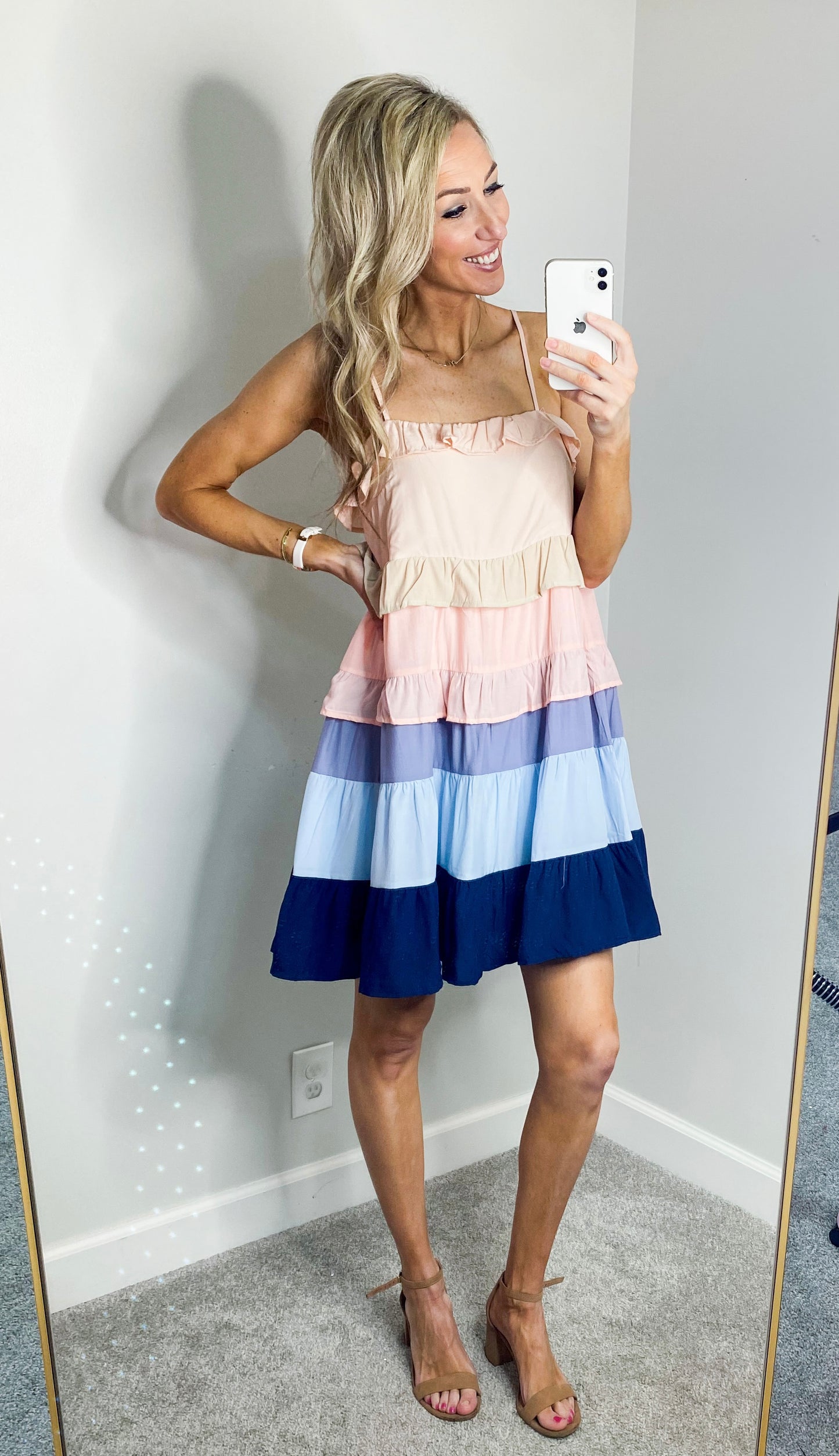 Whitney Color Blocked Tiered Dress