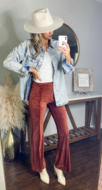 Tucker Ribbed Velvet Stretch Flare Pants