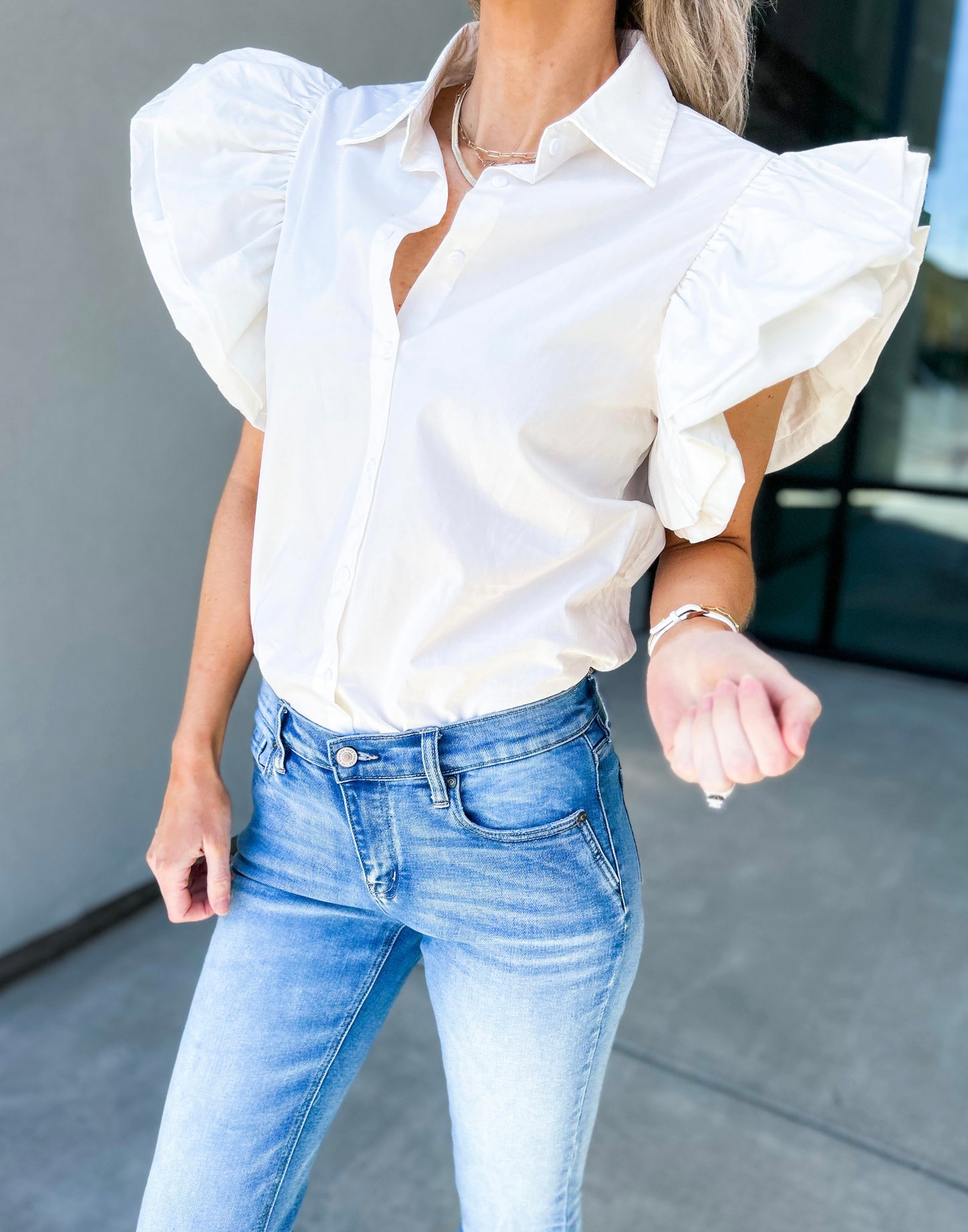 One and Only Ruffle Button Up Top