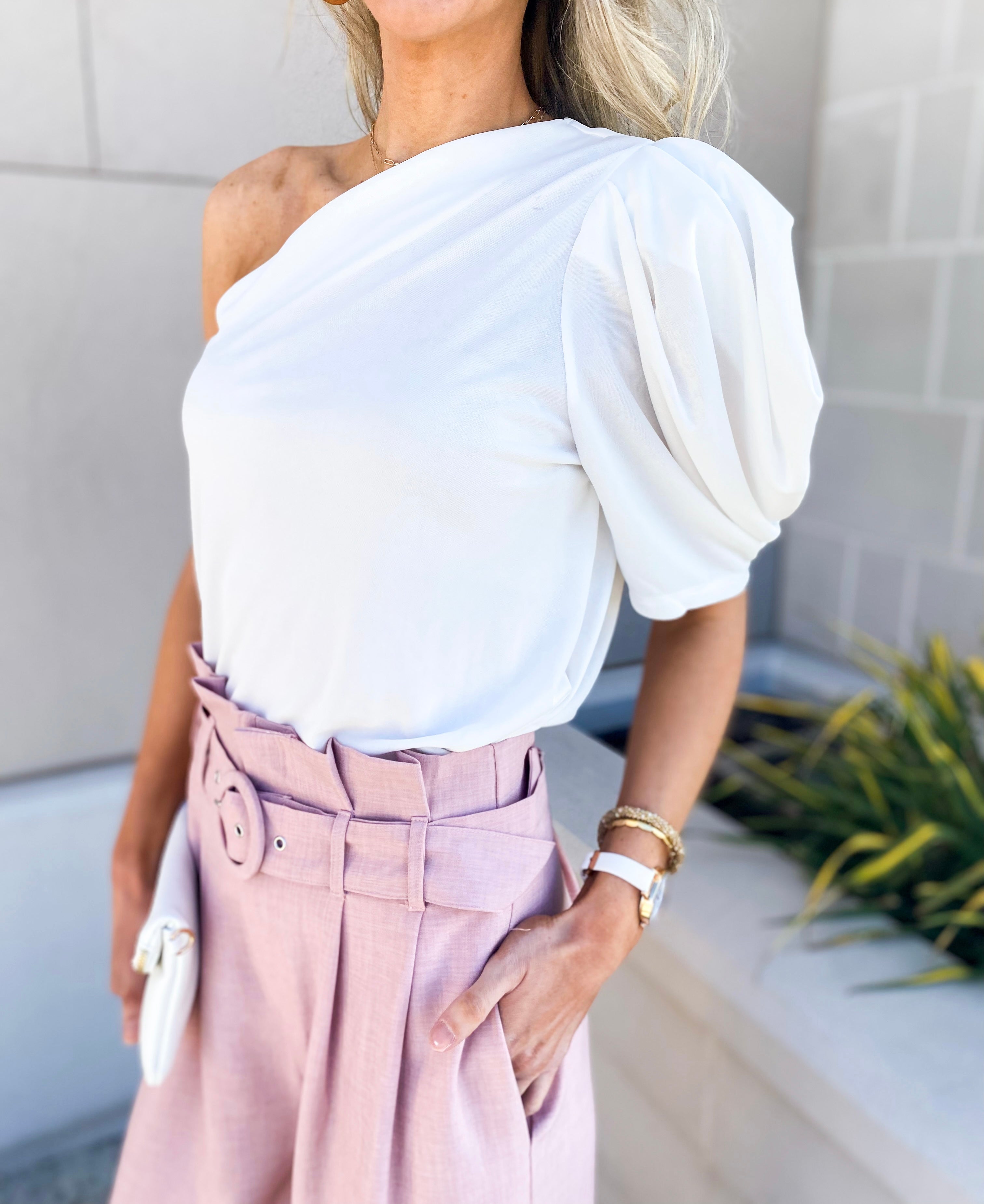 Draped one shoulder top hot sale