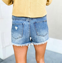 INSANE GENE Scarlette Distressed Medium Wash Denim Shorts